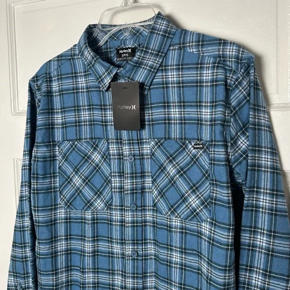Hurley Men's Flannel‎ Shirt Button Down Long Sleeve Blue Cotton Blend S NWT - Picture 10 of 14